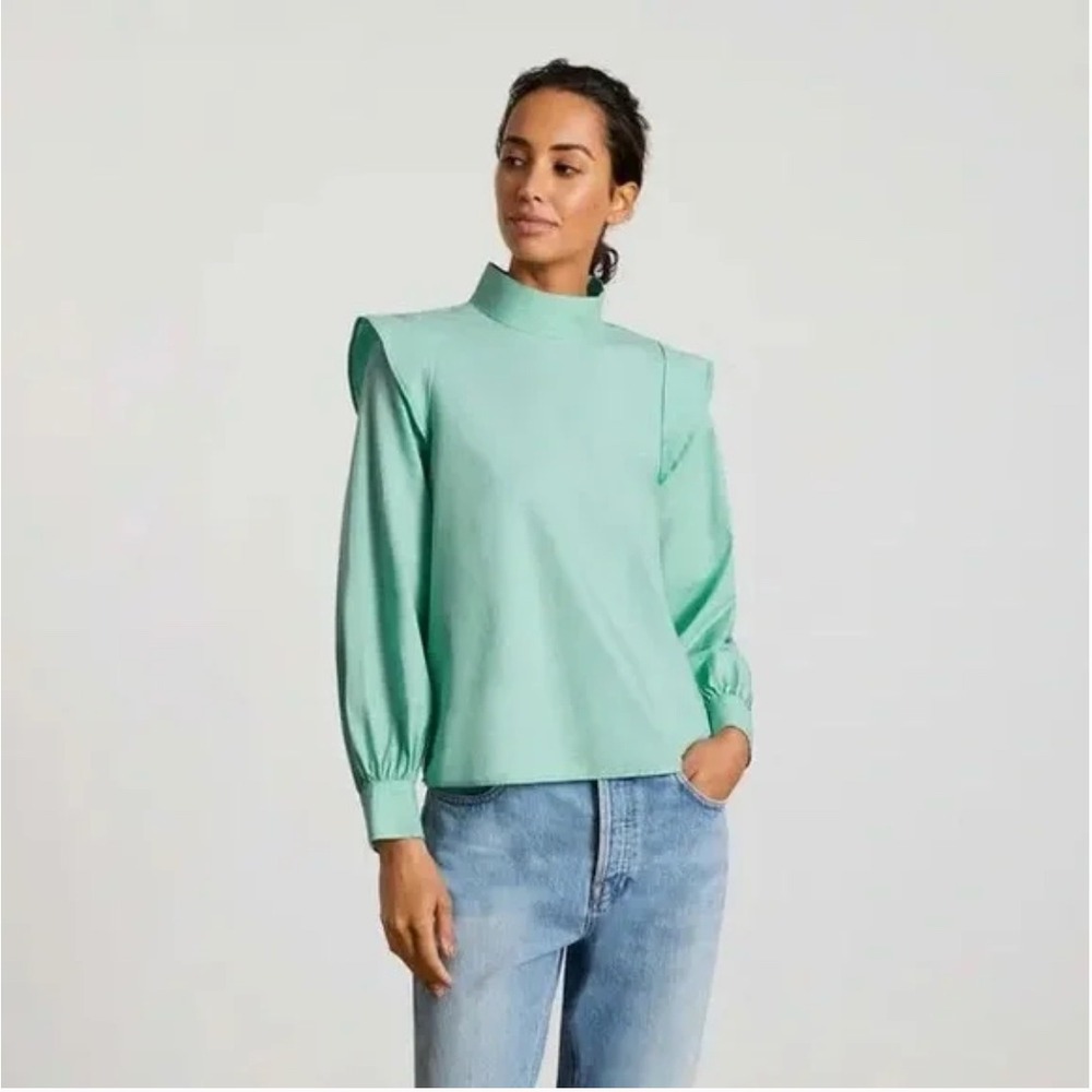 Everlane Sz 14 High-Neck Puff-Sleeve Blouse